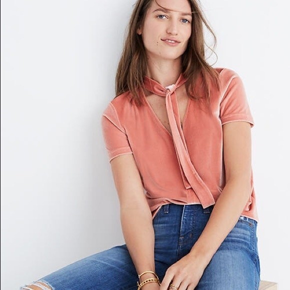 Madewell Velvet Tie Neck Top Pink XS - Picture 1 of 12
